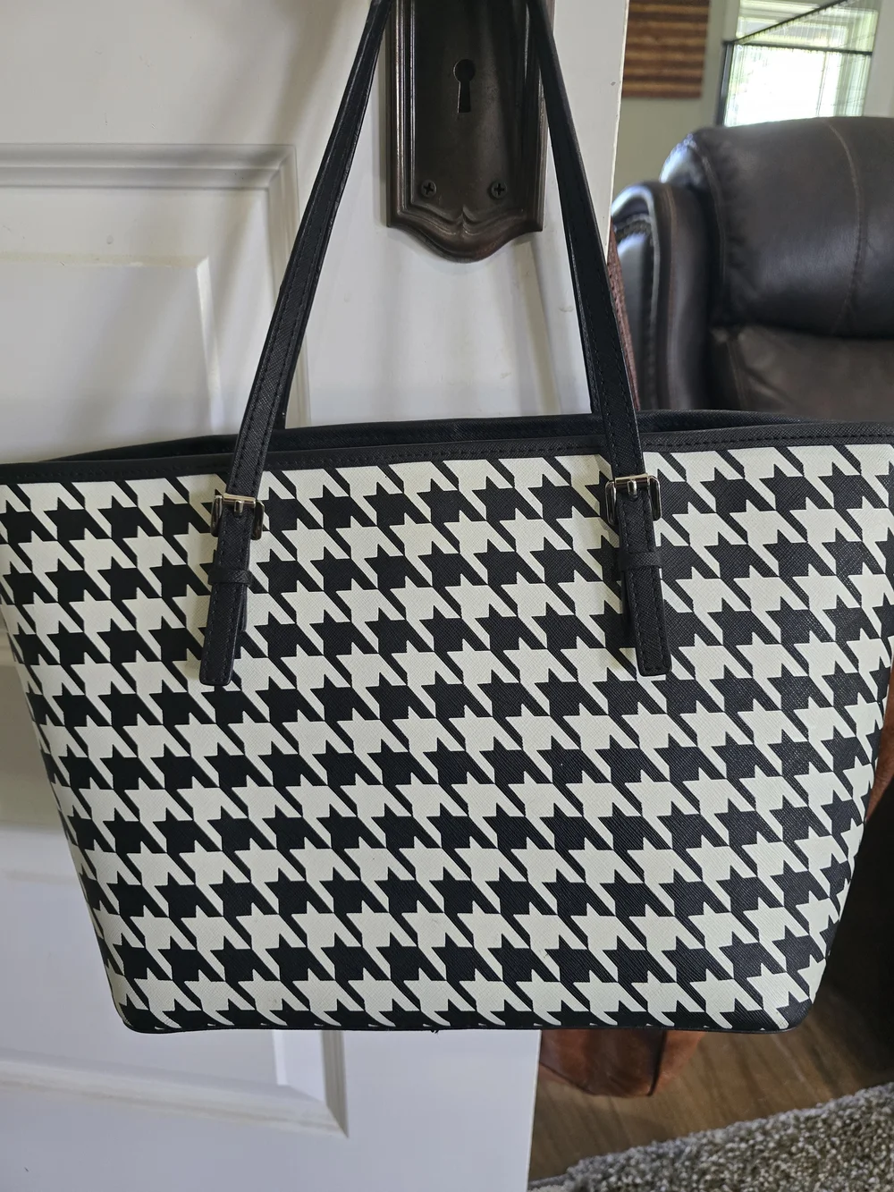 Michael Kors Black & White Houndstooth Tote Bag